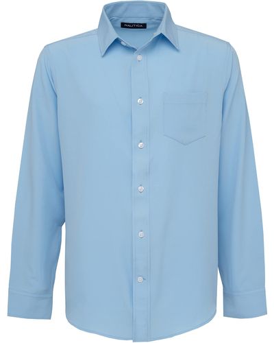 Nautica Mens School Uniform Long Sleeve Performance Oxford Button-down Button Down Shirt - Bleu