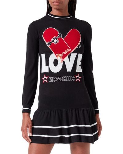 Love Moschino Long-sleeved in Blended Wool Dress - Schwarz