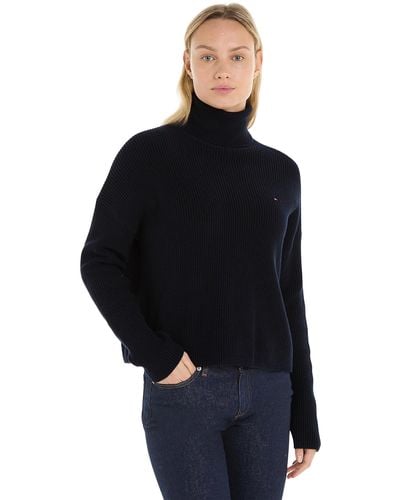 Tommy Hilfiger Mujer Jersey Cardigan Funnel-Neck Cuello vuelto - Negro