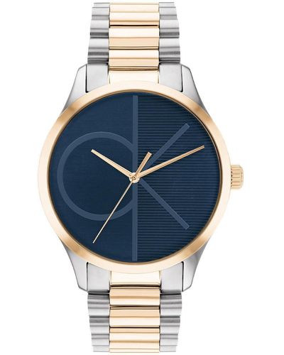 Calvin Klein Analoge Quartz Horloge Unisex Met Tweekleurige Roestvrijstalen Armband - 25200165, Blauw, Armband