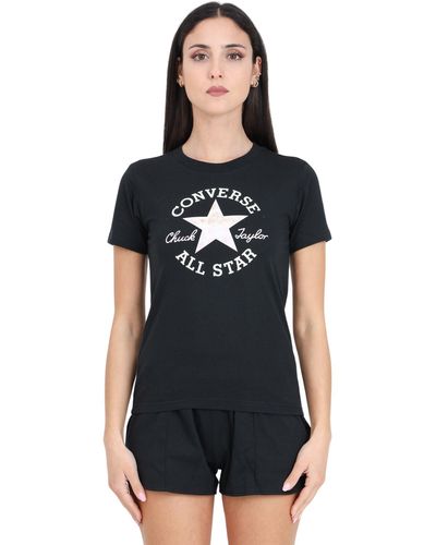 Converse Zwart T-shirt Met Maxi-print Met Gekleurd Logo