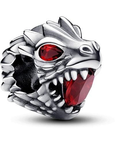 PANDORA Game Of Thrones Dragon Head Sterling Silver Charm With Salsa Red Crystal - White