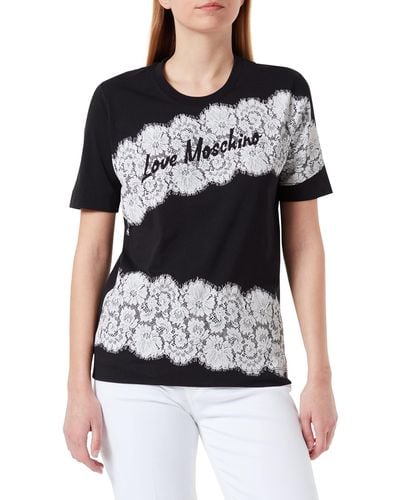 Love Moschino T-Shirt with Handmade Lace Print - Nero