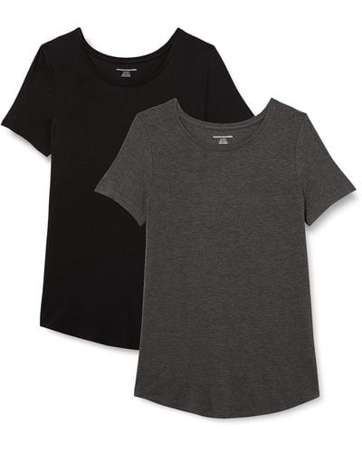Essentials Camiseta de manga torcida con cuello redondo para mujer
