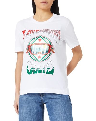 Love Moschino Regular fit Short-Sleeved with Glitter Ollie Transfer Print T-Shirt - Weiß