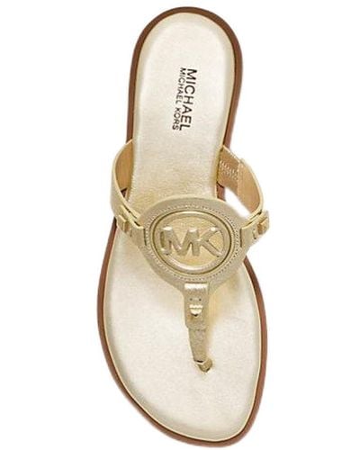 Michael Kors Michael Aubrey Cutout Thong Tumbled Leather T-strap Sandal - Metallic