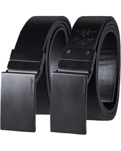 Calvin Klein Reversible Dress Belt With Plaque Buckle - Black