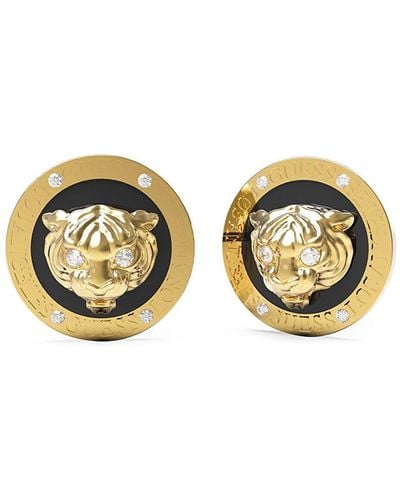 Guess Daktari 13mm Black Coin Gold Earrings Ube01360ygbk - Metallic