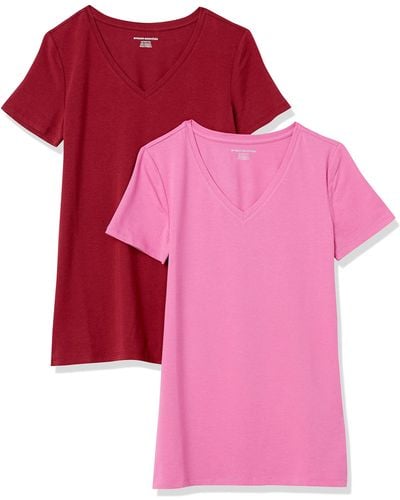 Amazon Essentials T-Shirt con Scollo a v a iche Corte con vestibilità Classica Donna - Rosa