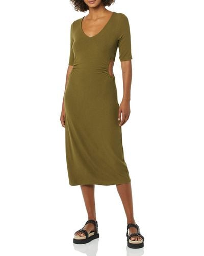 Amazon Essentials Daily Ritual Vestido de canalé fino con detalle lateral Mujer - Verde