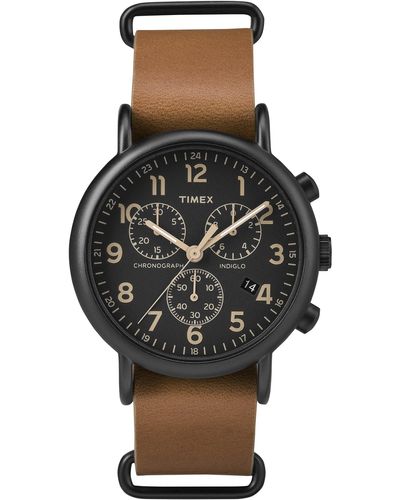 Timex Erwachsene Chronograph Quarz Uhr mit Leder Armband TW2P97500 - Schwarz