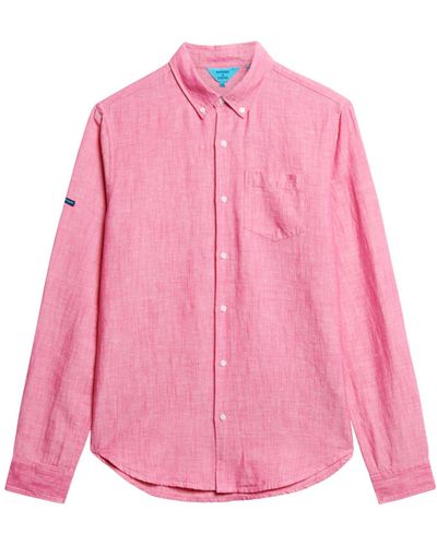 Superdry Shirt Studios Linen BD L/S Shirt Vibe Pink XXL Hombre - Rosa