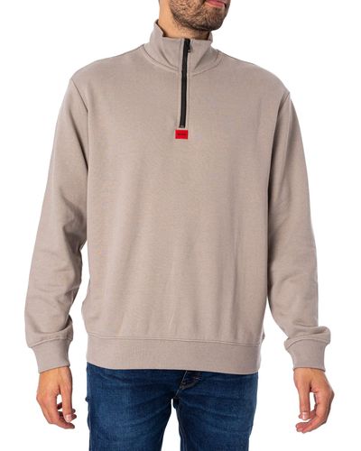 HUGO S Durty Cotton-terry Zip-neck Sweatshirt With Red Logo Label - Blue