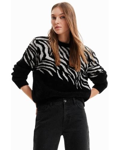 Desigual Jers_flowze 2000 Black Sweater - Zwart