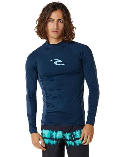 Rip Curl Waves Rash Vest Long Sleeved Uv Sun Protection Top Dark Navy - Blue