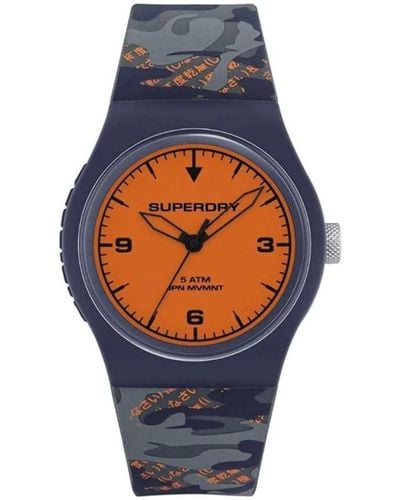 Superdry 38 mm - Cadran Orange - Bracelet Silicone Bleu