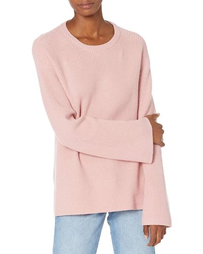 The Drop Alice Jersey Acanalado con Cuello Redondo y Abertura en la Espalda Pullover-Sweaters - Rosa