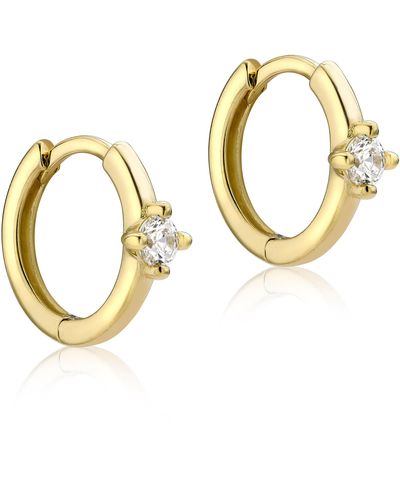 Amazon Essentials 9ct Yellow Gold Cubic Zirconia Huggie Earrings - Metallic