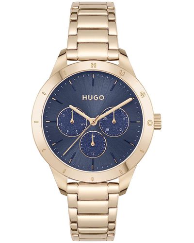 HUGO Multi Zifferblatt Quarz Uhr für mit Rotgoldfarbenes Edelstahlarmband - 1540092 - Blau