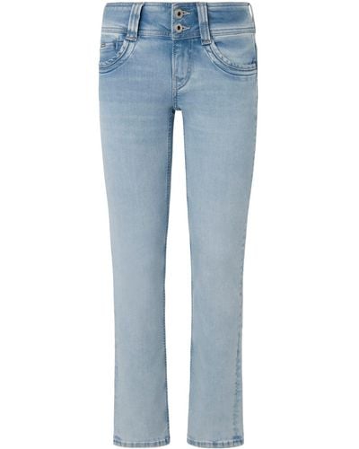Pepe Jeans Double Buttons Slim Low Waist Pl204588 Jeans - Blue