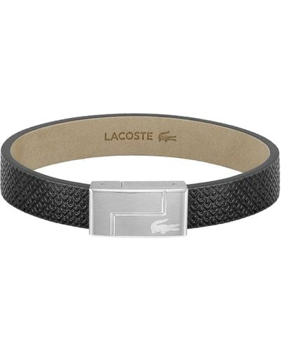 Lacoste Monogram Leather Collection Lederen Armband Zwart - Wit