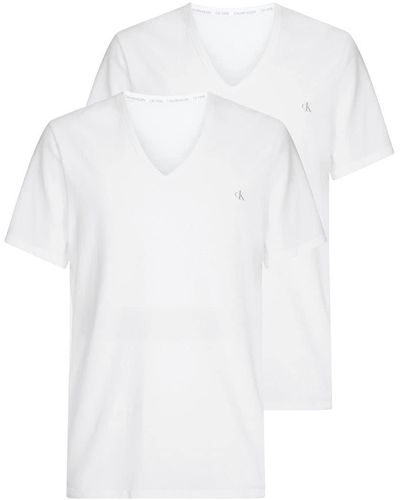 Calvin Klein Lot de 2 T-Shirts S/S V Neck 2 PK Col en V - Blanc