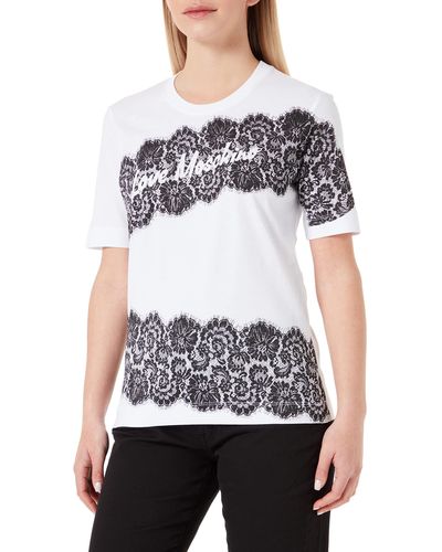 Love Moschino T-Shirt with Handmade Lace Print - Bianco
