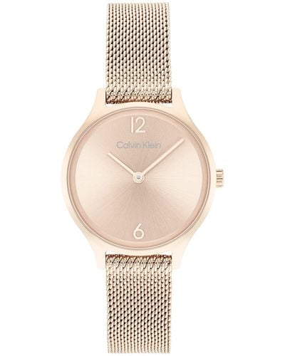 Calvin Klein Analogue Quartz Watch For Women With Carnation Gold Colored Stainless Steel Mesh Bracelet - 25200059 - White