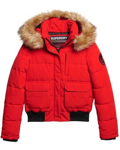 Superdry Everest Hooded Puffer Bomber Jacket - Red