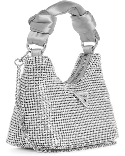 Guess Lua Mini Hobo Bag With Rhinestones Ry920573 Silver - Grey