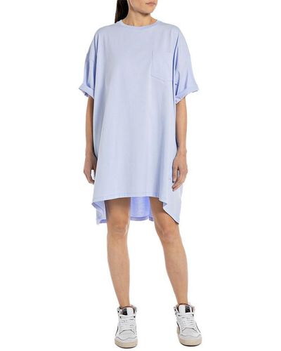 Replay Kleid Kurzarm aus Baumwolle - Blau