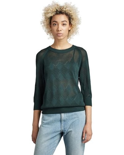 G-Star RAW Pointelle Half Sleeve Knitted Pullover - Green