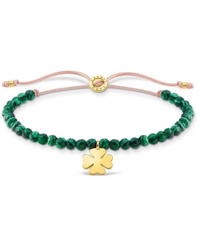 Thomas Sabo Green Beads With Clover Gold 925 Sterling Silver Bracelet Of Length 13-20 Cm