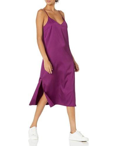 The Drop Ana Silky V-neck Midi Slip Dress - Purple