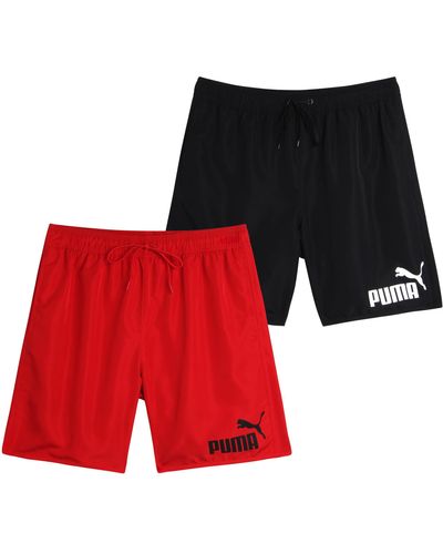 PUMA 2 Pack Quick Dry Swimsuit Trunks With Mesh Compression Liner - 8" Inseam - Red