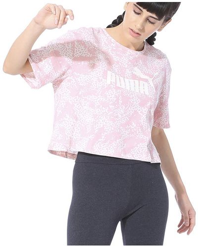 PUMA Elevated Essentials Cropped Logo Aop T-shirt S Top 580392 94 - Pink