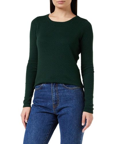Vero Moda Eleganter Feinstrick Pullover Strukturmuster Rundhals Longsleeve VMCARE Sweater - Grün
