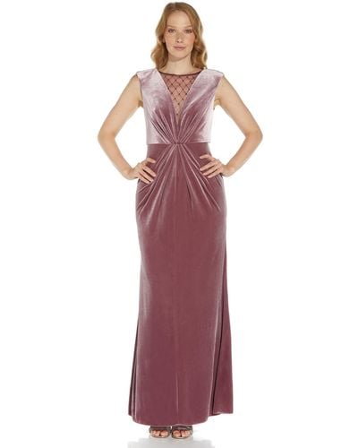 Adrianna Papell Beaded Velvet Mermaid Gown - Purple