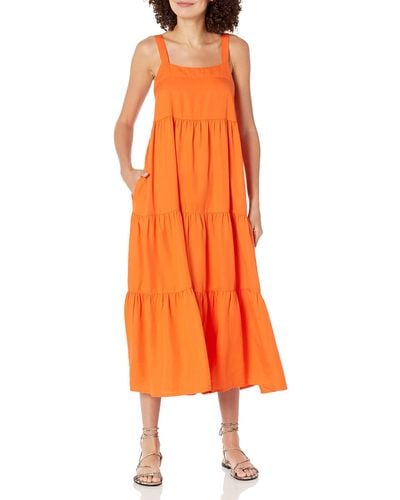 The Drop Britt Tiered Maxi Tent Dress Robes - Orange