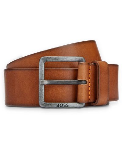 BOSS Cinturón de piel con logo grabado en la hebilla - Marrón