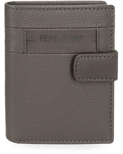 Pepe Jeans Checkbox Vertical Wallet With Click-closure Grey 8.5 X 10.5 X 1 Cm Leather