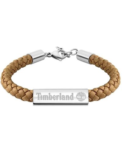 Timberland BAXTER LAKE TDAGB0001805 Bracelet pour homme en acier inoxydable noir et cuir marron Longueur : 18,5 cm + 2,5 cm - Métallisé