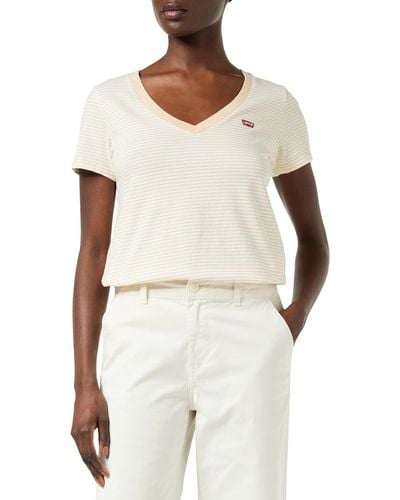 Levi's Perfect V-Neck Camiseta Mujer Annalise Stripe Honey - Blanco