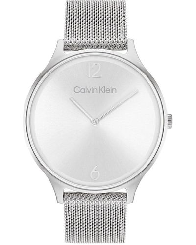 Calvin Klein Analogue Quartz Watch For Women With Silver Stainless Steel Mesh Bracelet - 25200001 - Metallic