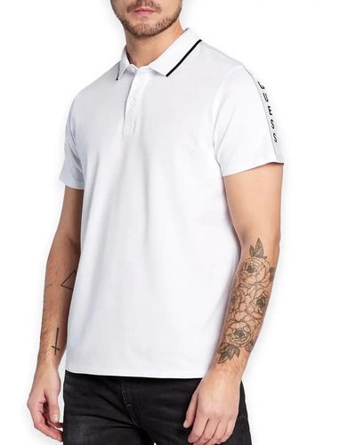 Guess Essentials Short Sleeve Paul Pique Tape Polo - White
