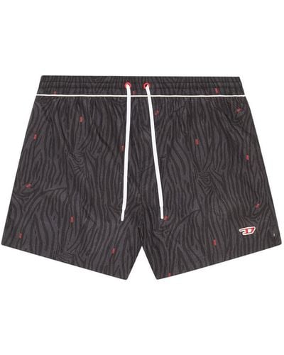 DIESEL Mid-length Swim Shorts With Micro Logos - Black