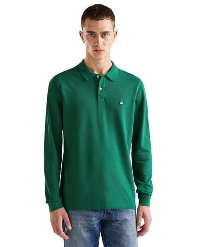 Benetton Long Sleeve 100% Cotton Polo - Green