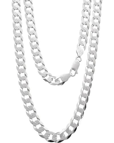 HIKARO Silver Chain Necklace - 8mm 925 Sterling Silver Flat Curb Chain For - 52 - Metallic