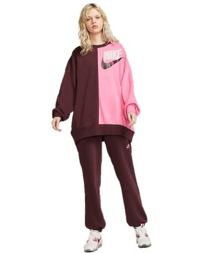 Nike Sportswear Over-Oversize Pile Danza Felpa & Matching Joggers Donna Loose Fleece Dance Pants SIze Medium M - Rosso