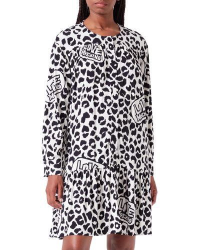 Love Moschino Long Sleeves in Fluid Stretch Viscose Fabric With Brand Animalier Allover Print Dress - Mehrfarbig